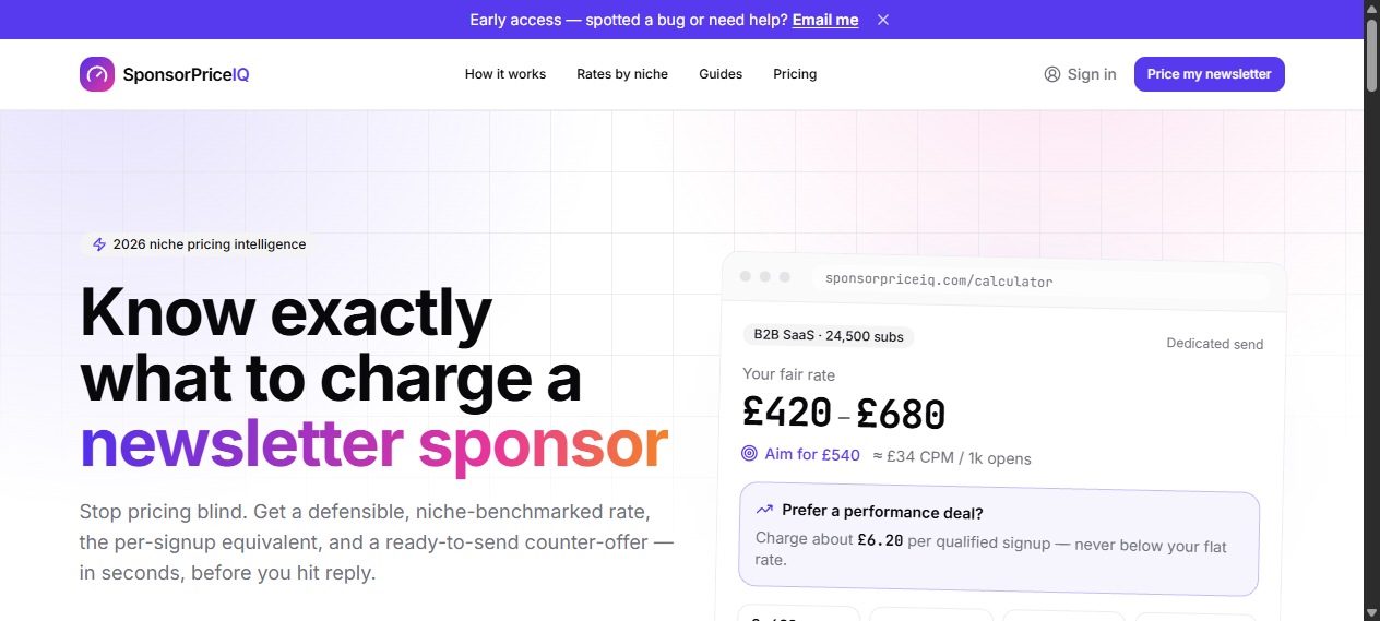 SponsorPriceIQ — newsletter sponsor pricing calculator
